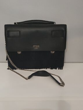Guess Black Fringe Crossbody with Chain Strap